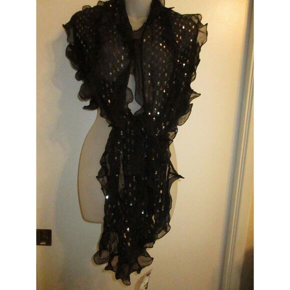 J. Raani Accessories - J. Raani NWT $158 Vintage Scarf Black Metallic Sequined 100% Silk 20" by 80"